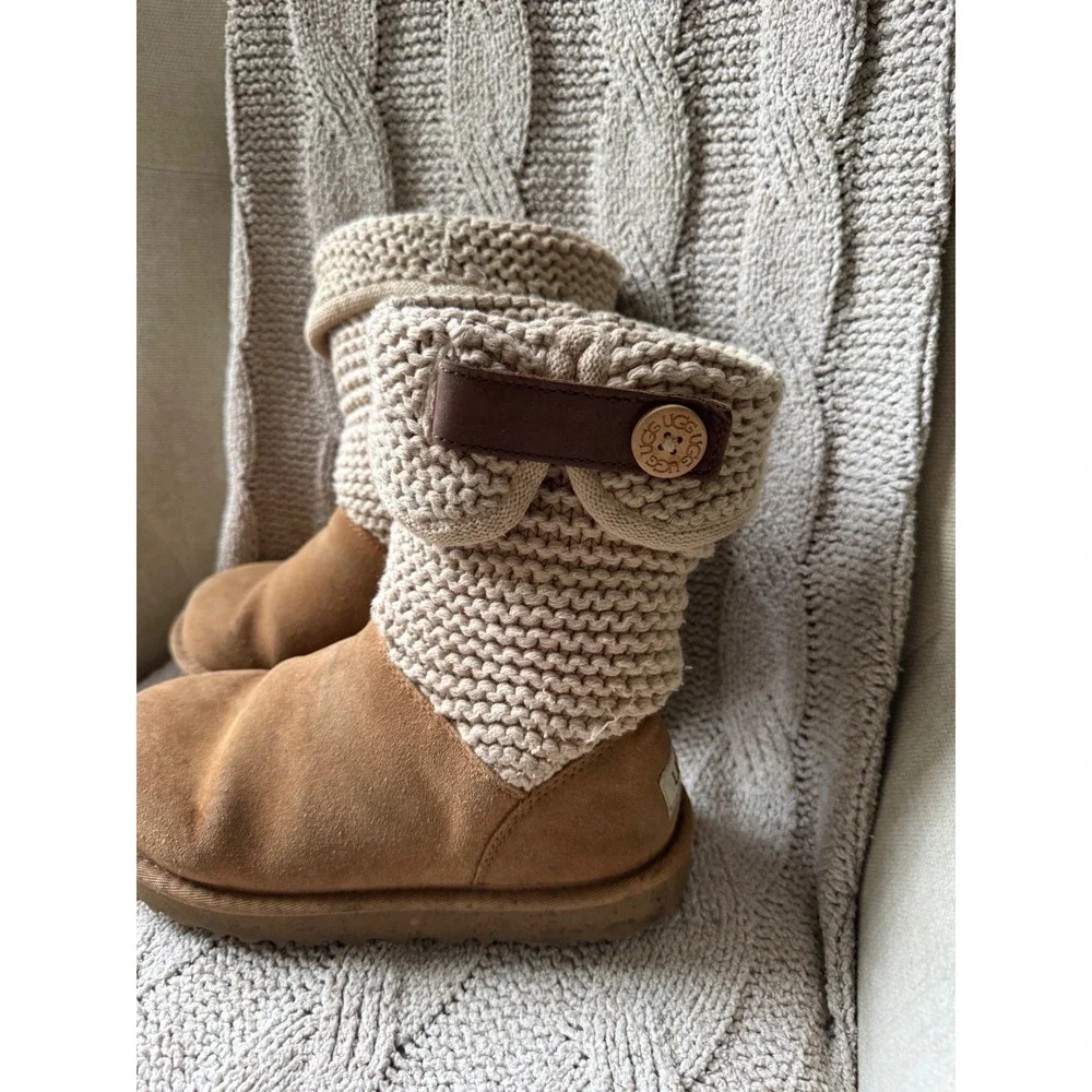 UGG Australia Lattice Cardy Knit Suede Boots Chestnut Oatmeal 1019232 Womens 6